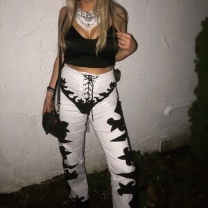 Black and White Lace-Up Cowboy Pants